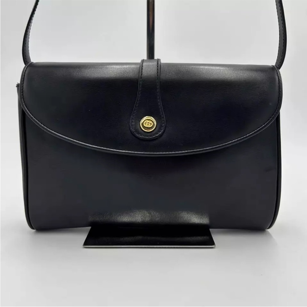 Authentic vintage Gucci Shoulder Bag Interlocking GG Black Leather